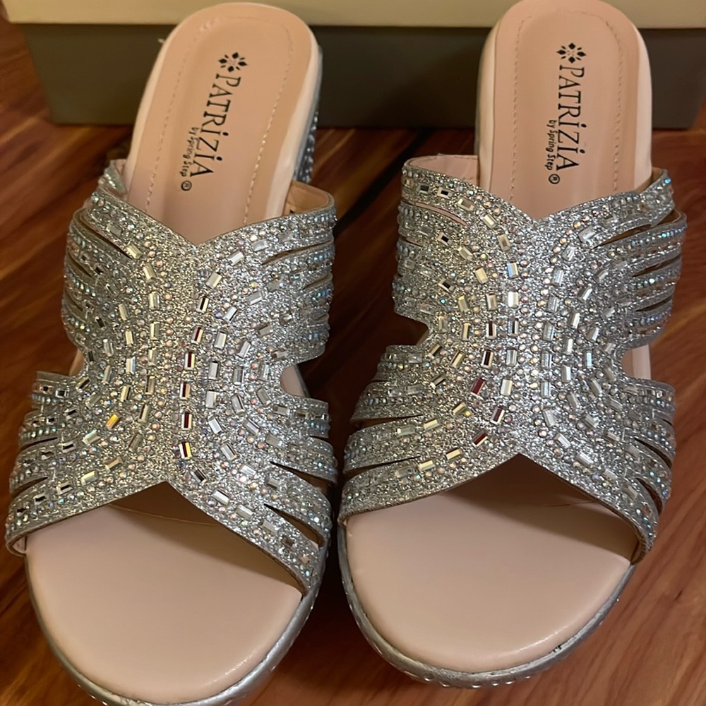 Patrizia silver and rhinestones wedges very shinny brand new in original box